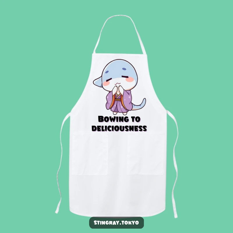 Funny Bowing Stingray Apron: Purple Kimono Chef, Serene Kitchen Gift