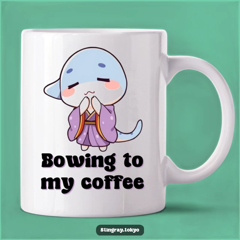 Funny Bowing Stingray Mug: Serene Purple Kimono, Perfect Zen Gift for Calm Mornings