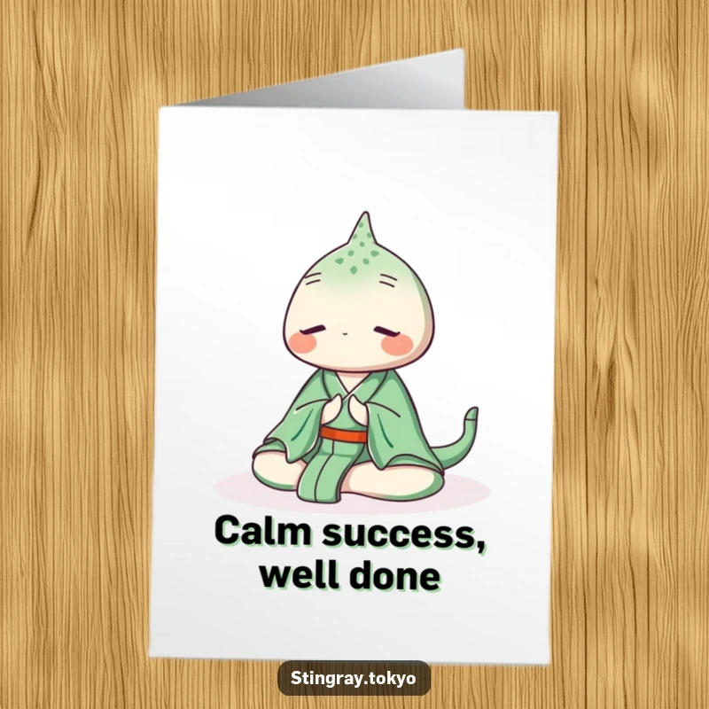 Funny Free Printable Congratulations Card: A stingray in a green kimono meditates peacefully, congratulating your success.