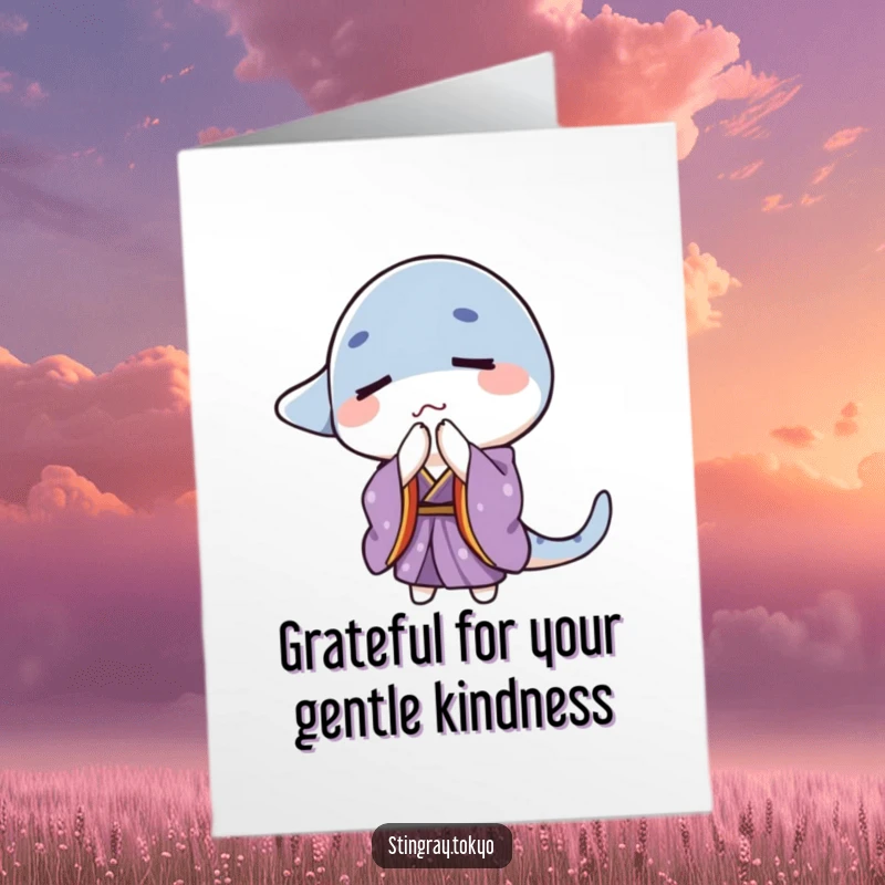Funny Free Printable Thank You Card: A stingray in a purple kimono performs a gentle bow, expressing sincere appreciation.