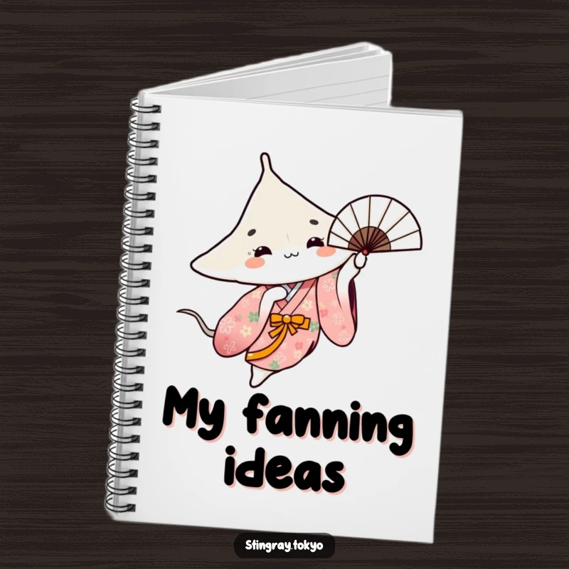 Funny notebook with a stingray in a floral kimono gracefully spinning a fan, ideal for elegant note-taking.